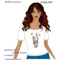 Жіноча футболка для вишивки бісером або нитками "Кольоровий кіт"
